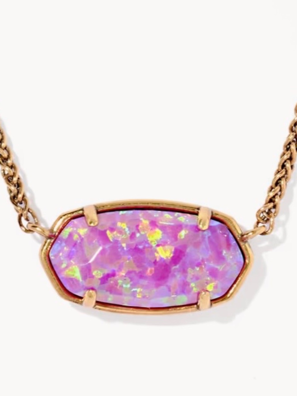 Dolly Parton x Kendra Scott Elisa Vintage Gold Short Pendant In Magenta Lab Opal